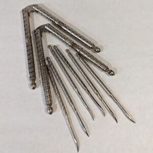 Vintage HMQ Nutcracker and Pick Set 8‎ Piece Silver Tone Textured Metal Tools
